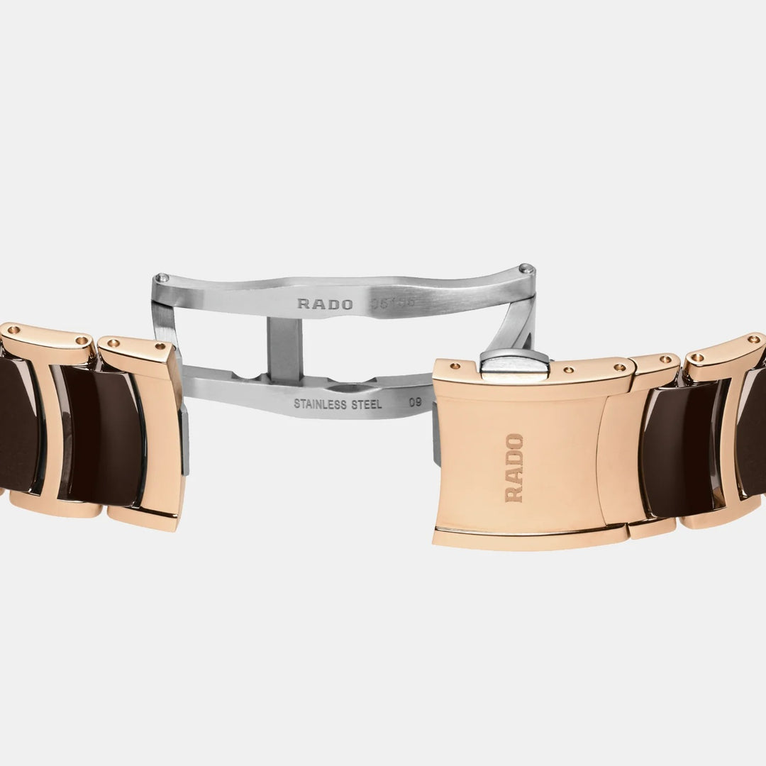 Rado Centrix Chronograph 41mm Brown Sunray Dial Rose Gold Ceramic Quartz Watch R30212302