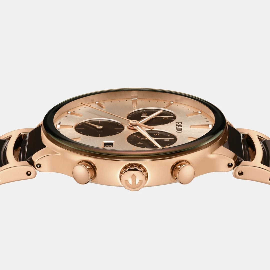 Rado Centrix Chronograph 41mm Champagne Sunray Dial Rose Gold Ceramic Quartz Watch R30212402