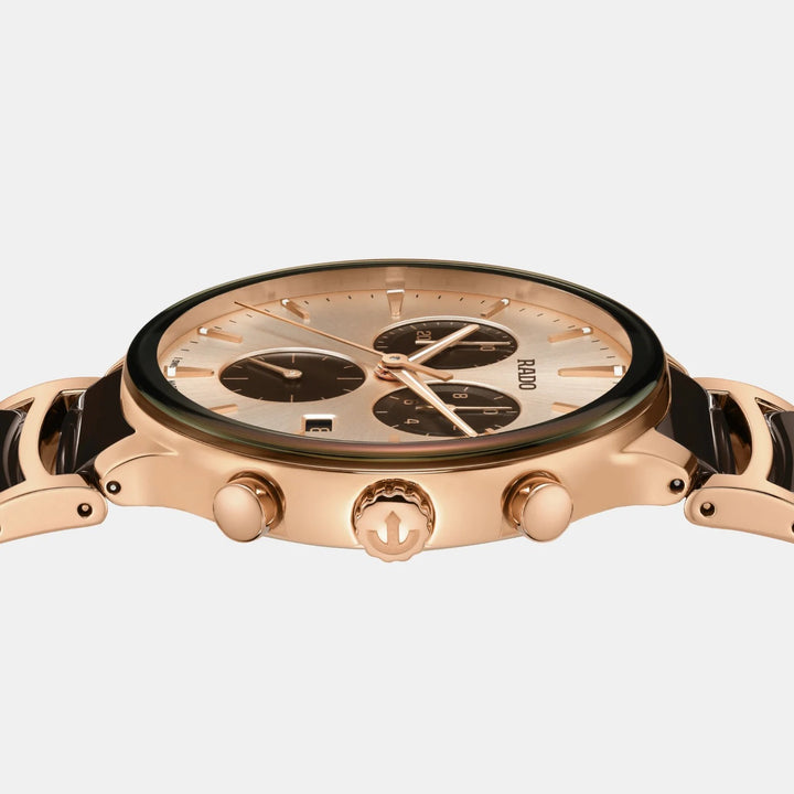 Rado Centrix Chronograph 41mm Champagne Sunray Dial Rose Gold Ceramic Quartz Watch R30212402