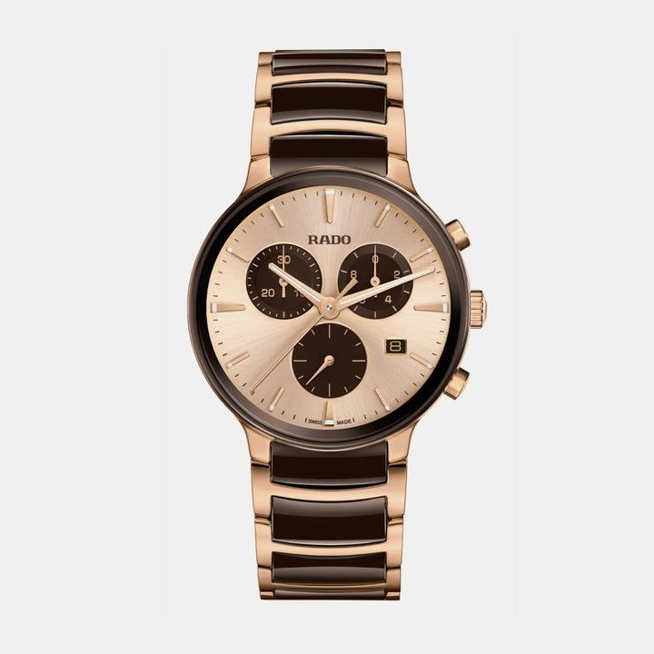 Rado Centrix Chronograph 41mm Champagne Sunray Dial Rose Gold Ceramic Quartz Watch R30212402