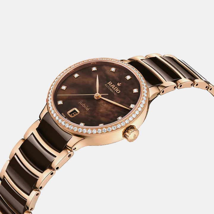 Rado Centrix Super Jubile 35mm Brown Mother of Pearl 71 Diamond Open Heart Automatic Watch R30230922
