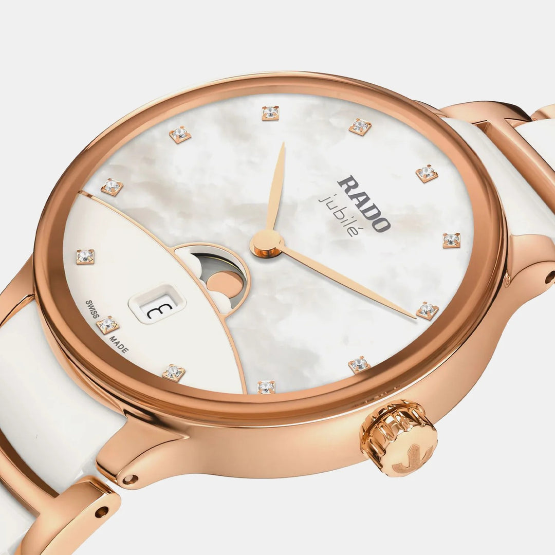 Rado Centrix Moonphase 35mm White Mother of Pearl Diamond Ladies Quartz Watch R30232922