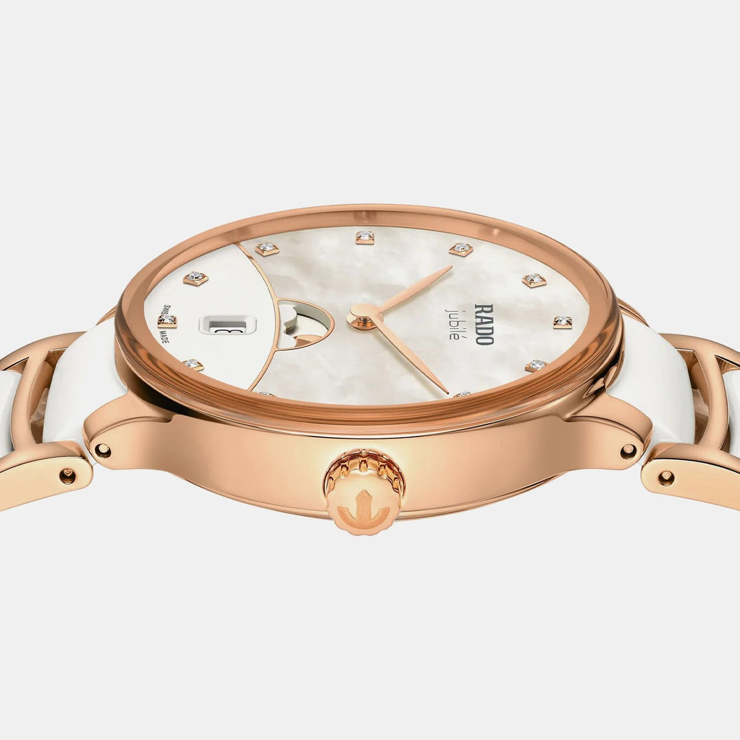 Rado Centrix Moonphase 35mm White Mother of Pearl Diamond Ladies Quartz Watch R30232922