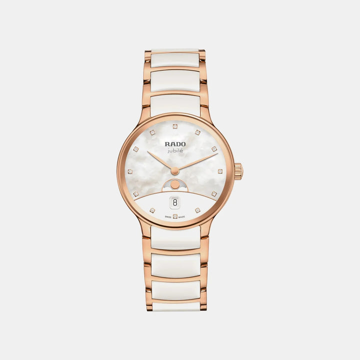 Rado Centrix Moonphase 35mm White Mother of Pearl Diamond Ladies Quartz Watch R30232922