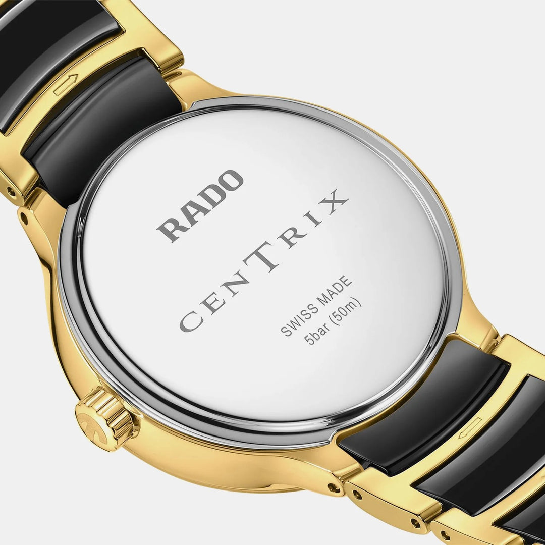 Rado Centrix Moonphase 35mm Brown Mother of Pearl Diamond Yellow Gold Ladies Quartz Watch R30233942