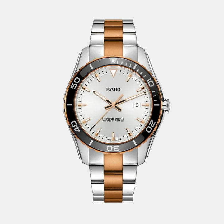 Rado HyperChrome 44mm Silver Dial Black Ceramic Bezel Quartz Men&
