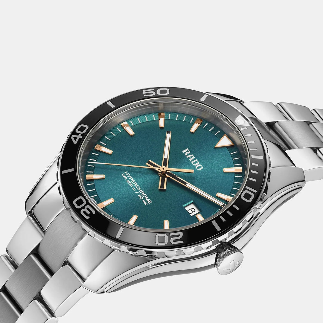 Rado HyperChrome 44mm Turquoise Dial Black Ceramic Bezel Quartz Men&