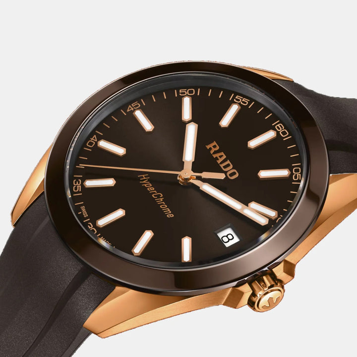 Rado HyperChrome 41.5mm Brown Dial Rose Gold PVD Brown Ceramic Quartz Men&