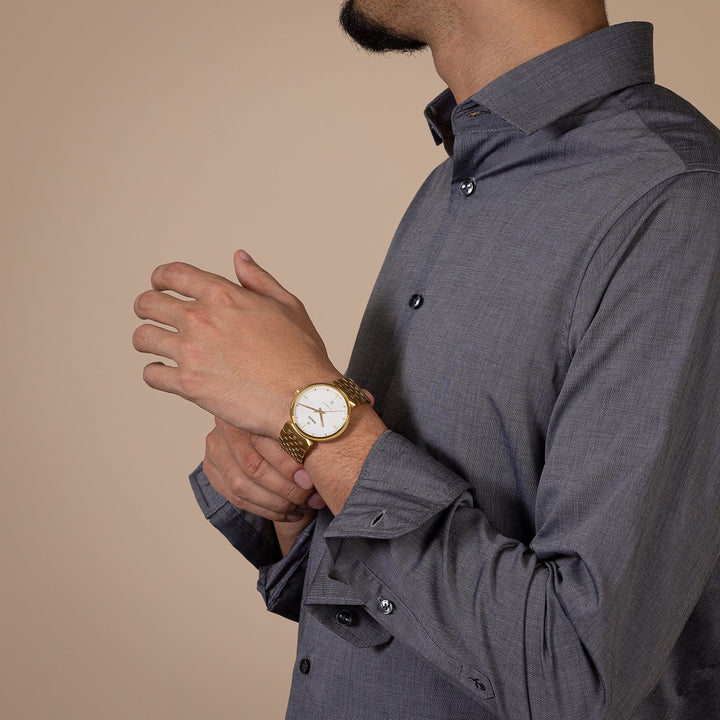 Rado Florence Automatic 39mm Silver White Embossed Dial Yellow Gold PVD Watch R48904013