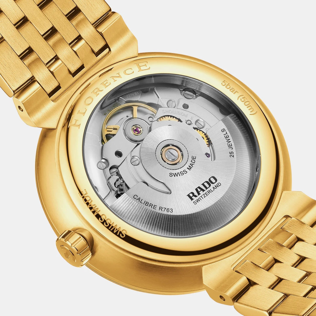 Rado Florence Automatic 39mm Silver White Embossed Dial Yellow Gold PVD Watch R48904013