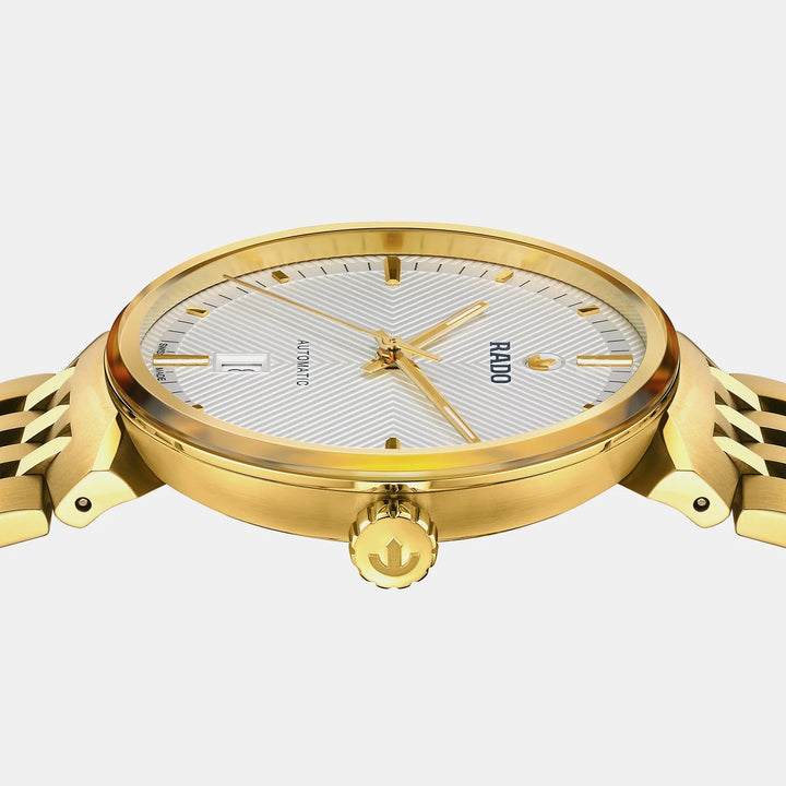 Rado Florence Automatic 39mm Silver White Embossed Dial Yellow Gold PVD Watch R48904013