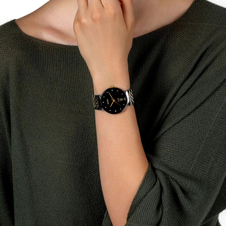 Rado Florence 38mm Black Dial 12 Diamonds Yellow Gold Two-Tone Quartz Watch R48912743