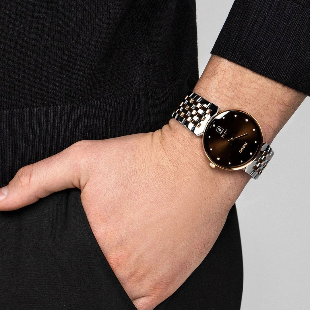 Rado Florence 38mm Brown Dial 12 Diamonds Rose Gold Two-Tone Quartz Watch R48912763