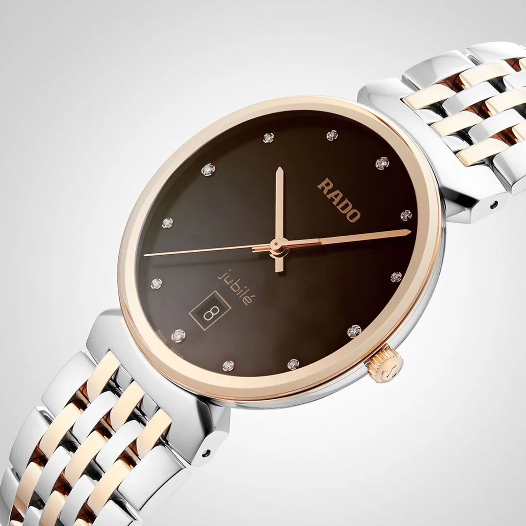 Rado Florence 38mm Brown Dial 12 Diamonds Rose Gold Two-Tone Quartz Watch R48912763
