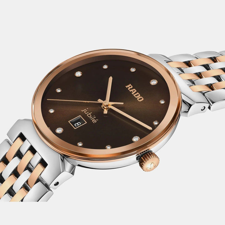 Rado Florence 30mm Brown Dial 12 Diamonds Rose Gold Two-Tone Quartz Ladies Watch R48913763
