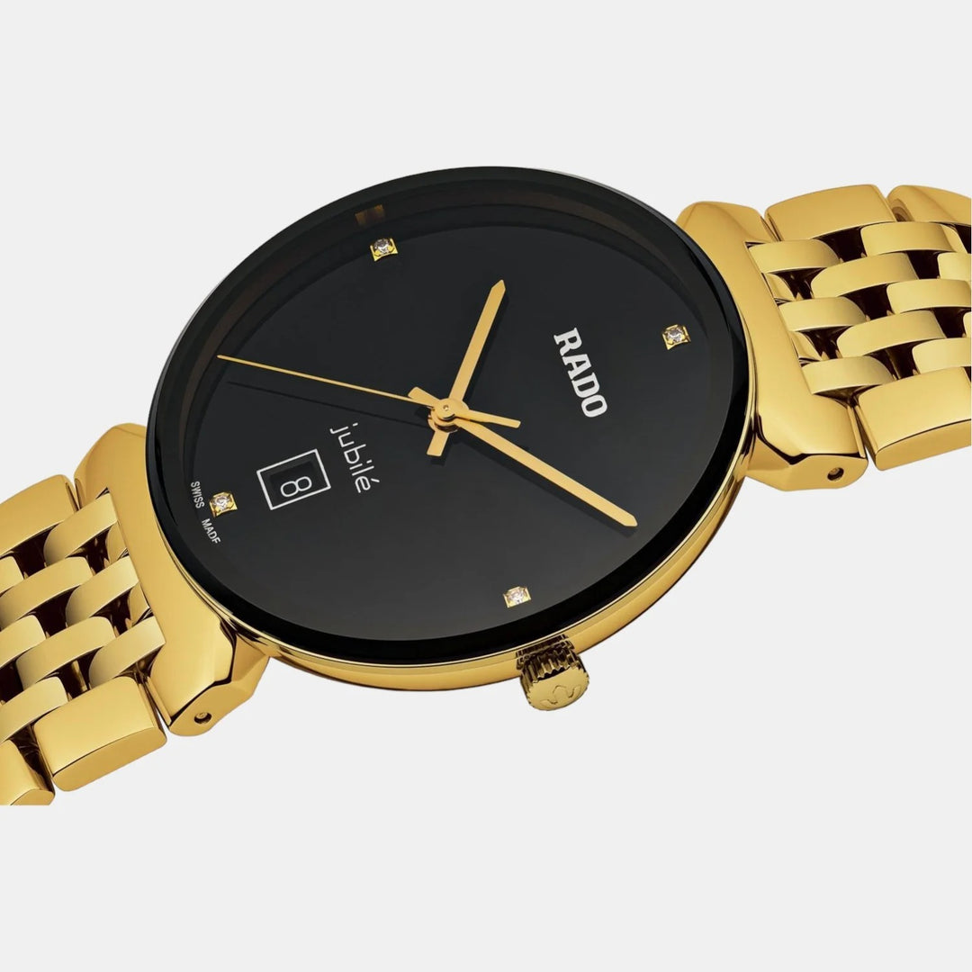 Rado Florence 38mm Black Dial 4 Diamonds Yellow Gold PVD Quartz Unisex Watch R48914703