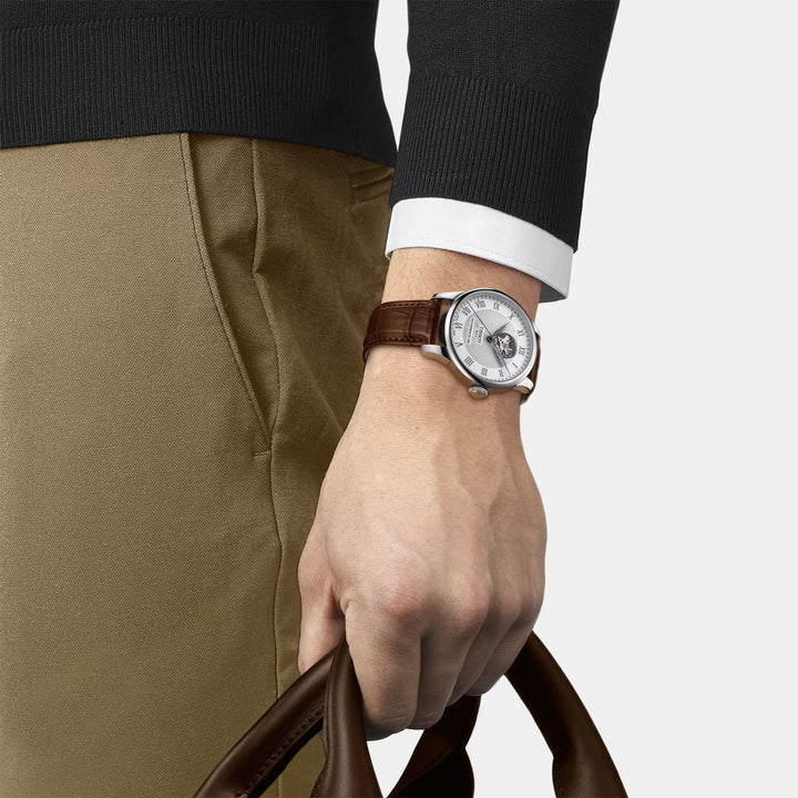Tissot Le Locle Open Heart Powermatic 80 Watch – 39.3mm Silver Dial Leather Strap | T0064071603301