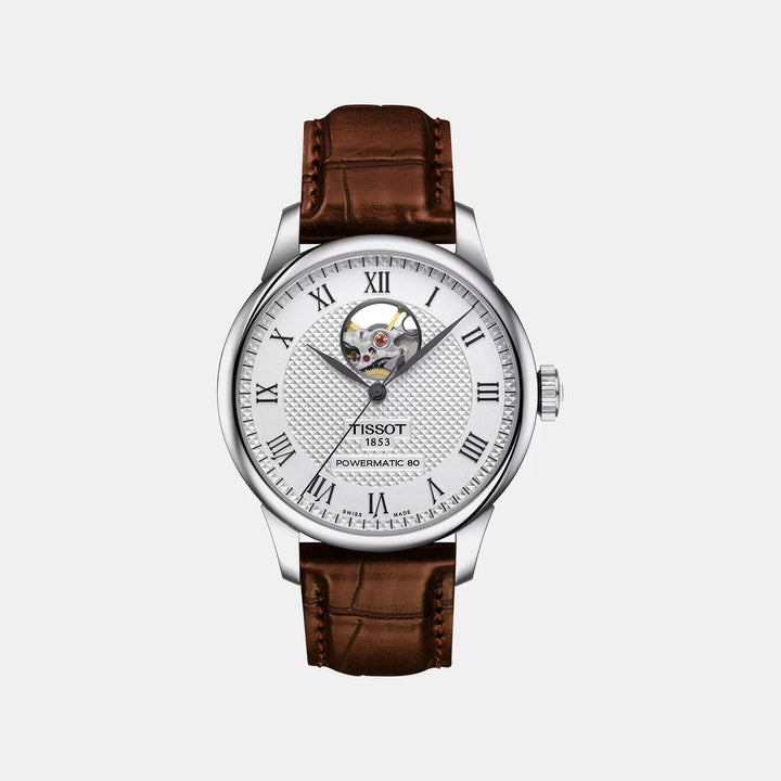 Tissot Le Locle Open Heart Powermatic 80 Watch – 39.3mm Silver Dial Leather Strap | T0064071603301