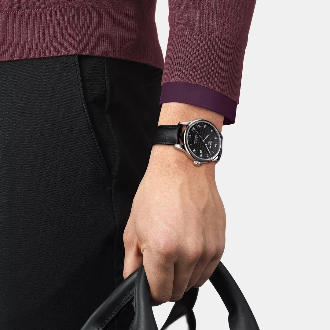 Tissot Le Locle Powermatic 80 Watch – 39.3mm Black Dial Black Leather Strap | T0064071605300