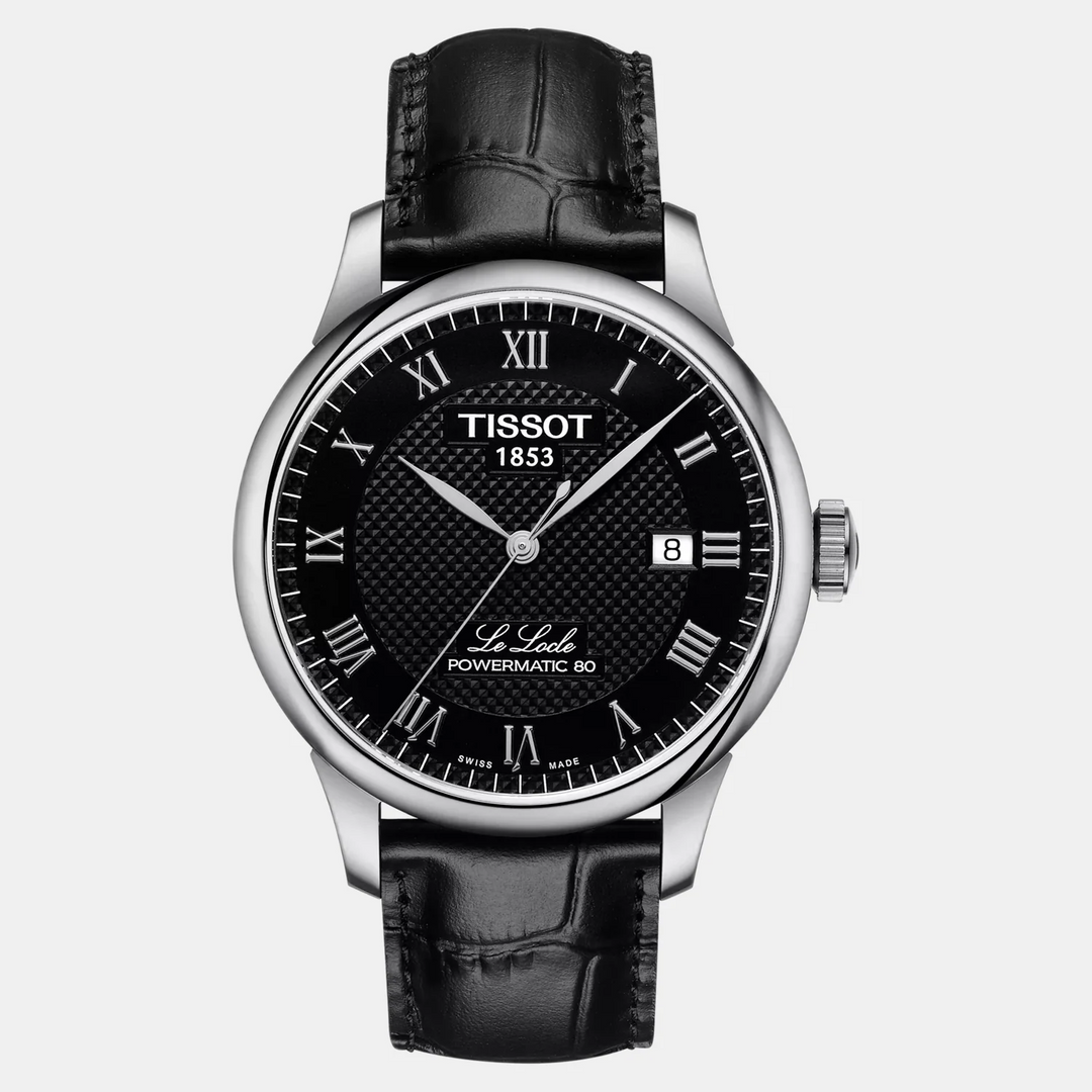 Tissot Le Locle Powermatic 80 Watch – 39.3mm Black Dial Black Leather Strap | T0064071605300
