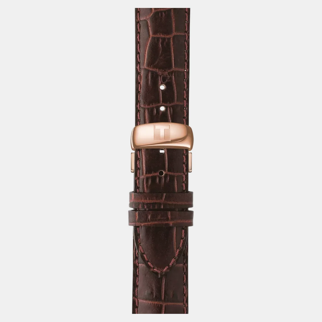 Tissot Le Locle Powermatic 80 Rose Gold Watch – 39.3mm Silver Dial Brown Leather Strap