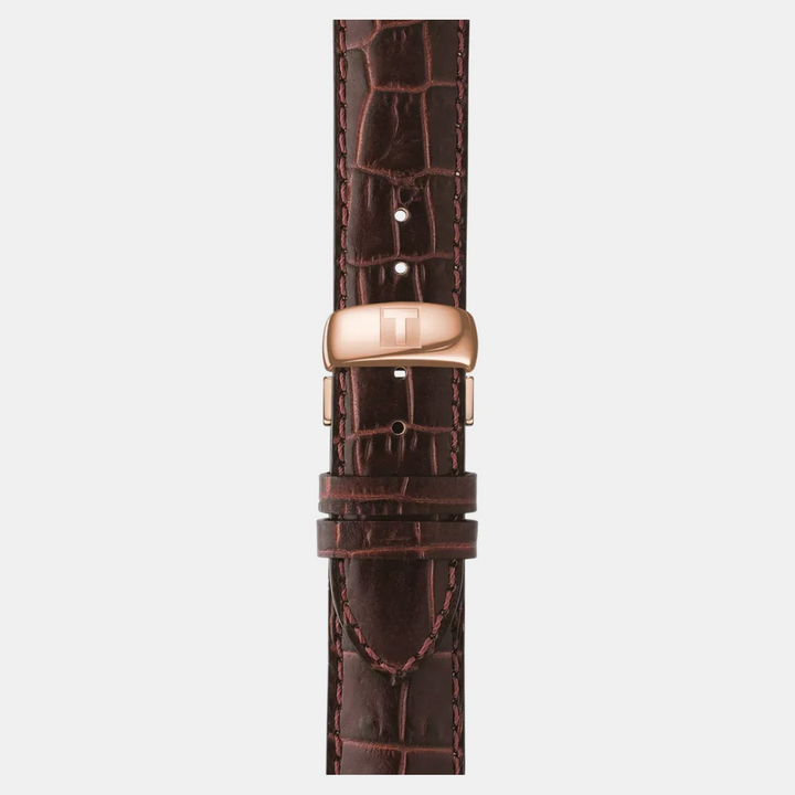 Tissot Le Locle Powermatic 80 Rose Gold Watch – 39.3mm Silver Dial Brown Leather Strap