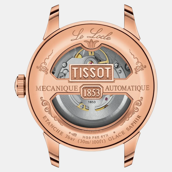 Tissot Le Locle Powermatic 80 Rose Gold Watch – 39.3mm Silver Dial Brown Leather Strap