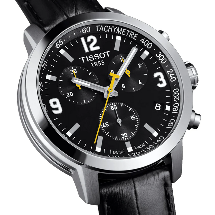 Tissot PRC 200 Quartz Chronograph Watch – Black Dial Black Leather Strap