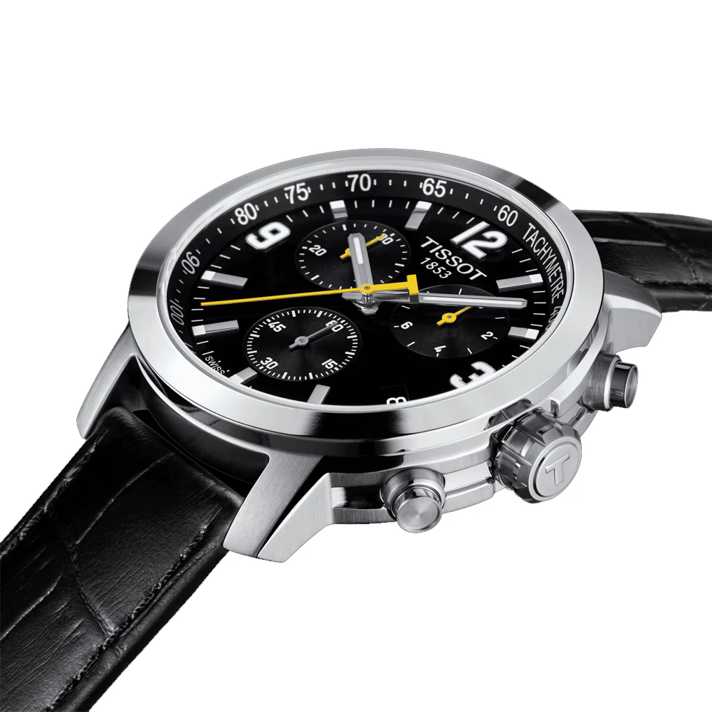 Tissot PRC 200 Quartz Chronograph Watch – Black Dial Black Leather Strap
