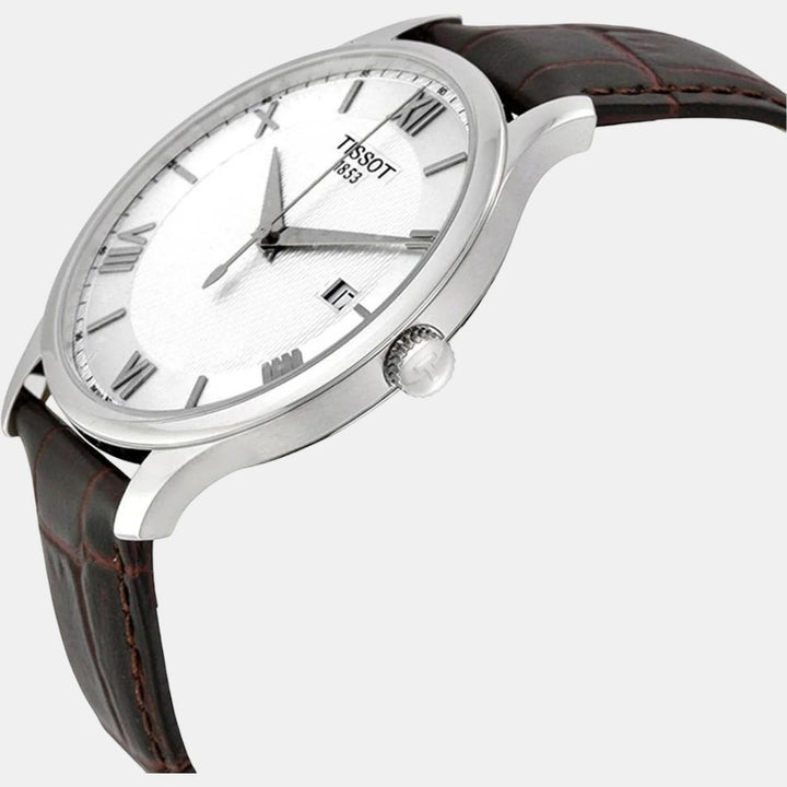 Tissot Tradition Quartz Watch – 42mm Silver Dial Black Leather Strap