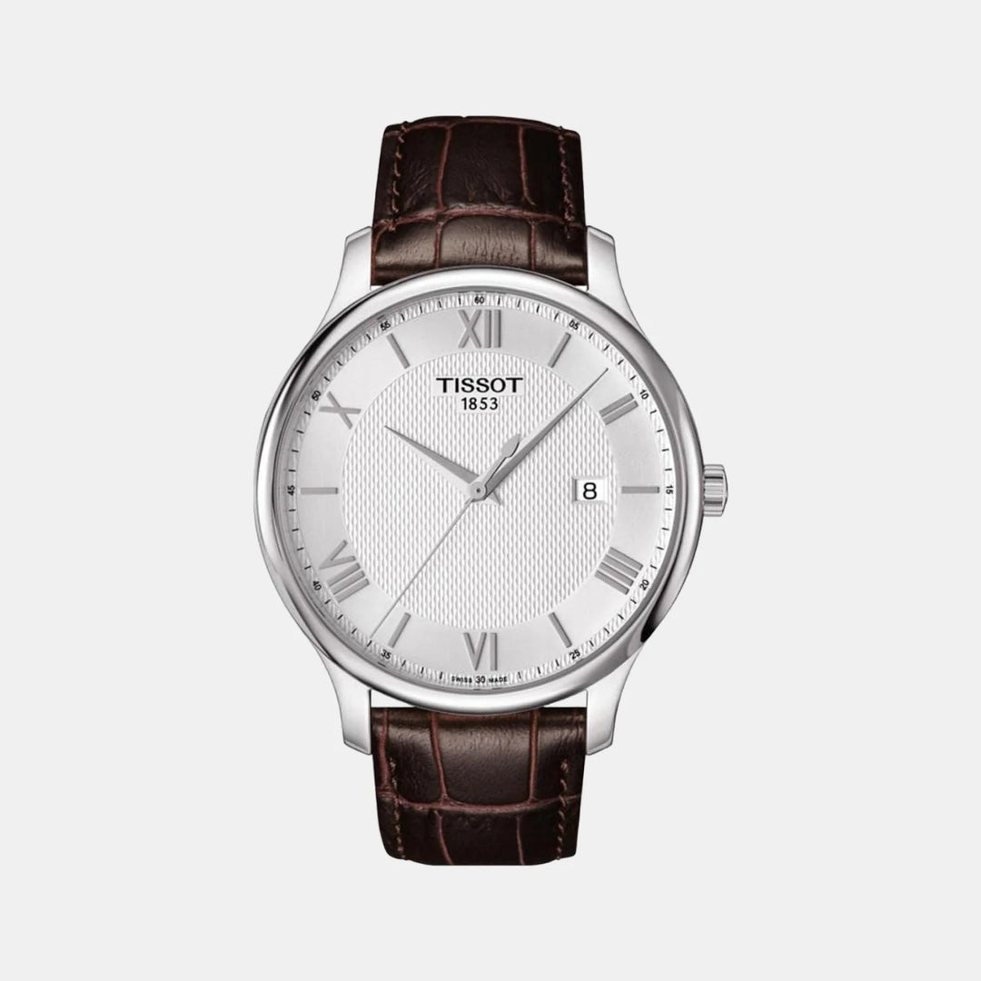 Tissot Tradition Quartz Watch – 42mm Silver Dial Black Leather Strap