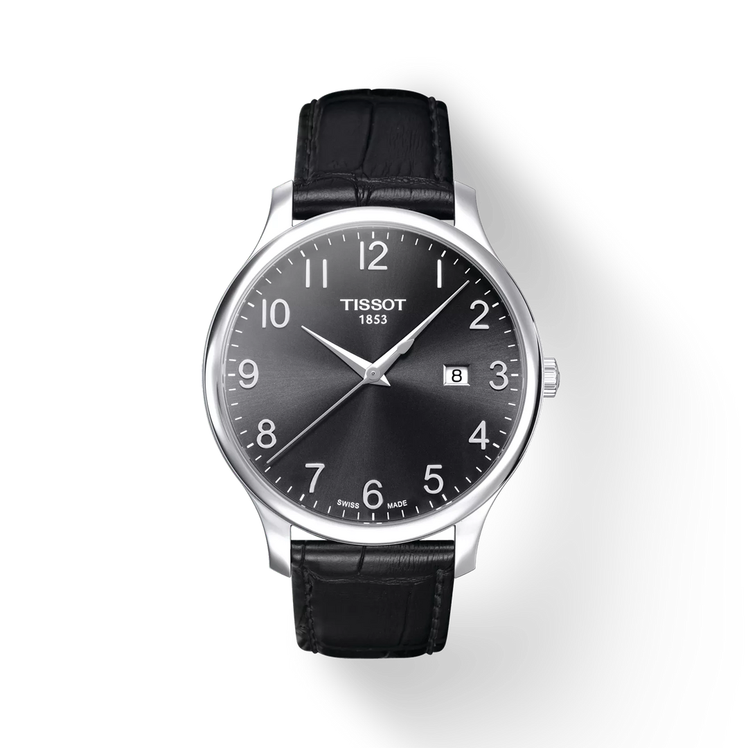 Tissot Tradition Quartz Watch – 42mm Black Dial Black Leather Strap