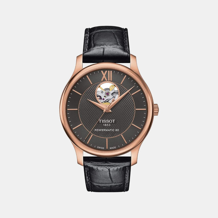 Tissot Tradition Powermatic 80 Open Heart Rose Gold Watch – 40mm Black Guilloche Dial