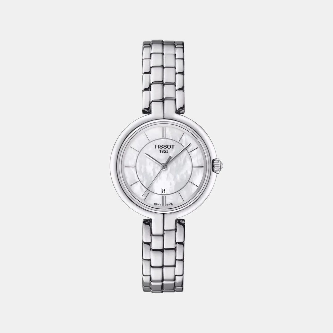 Tissot Flamingo Ladies Watch – 30mm White Mother-of-Pearl Dial Steel Bracelet