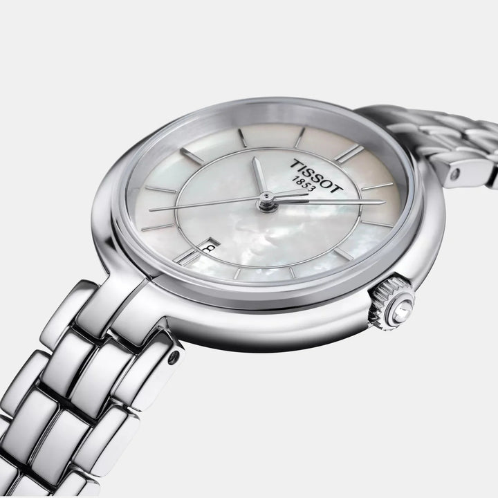 Tissot Flamingo Ladies Watch – 30mm White Mother-of-Pearl Dial Steel Bracelet