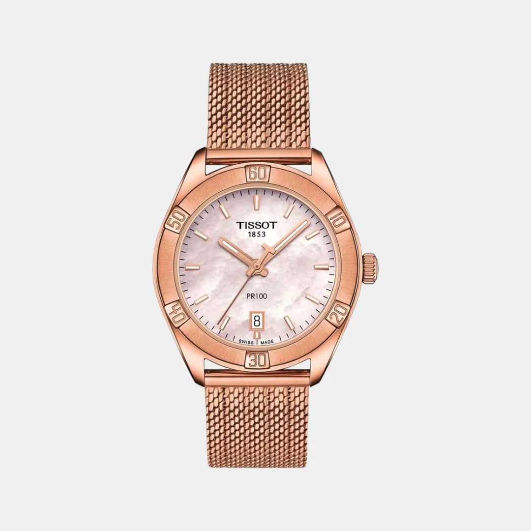 Tissot PR 100 Sport Chic Ladies Watch – 36mm Pink Mother-of-Pearl Diamond Dial Two-Tone Bracelet