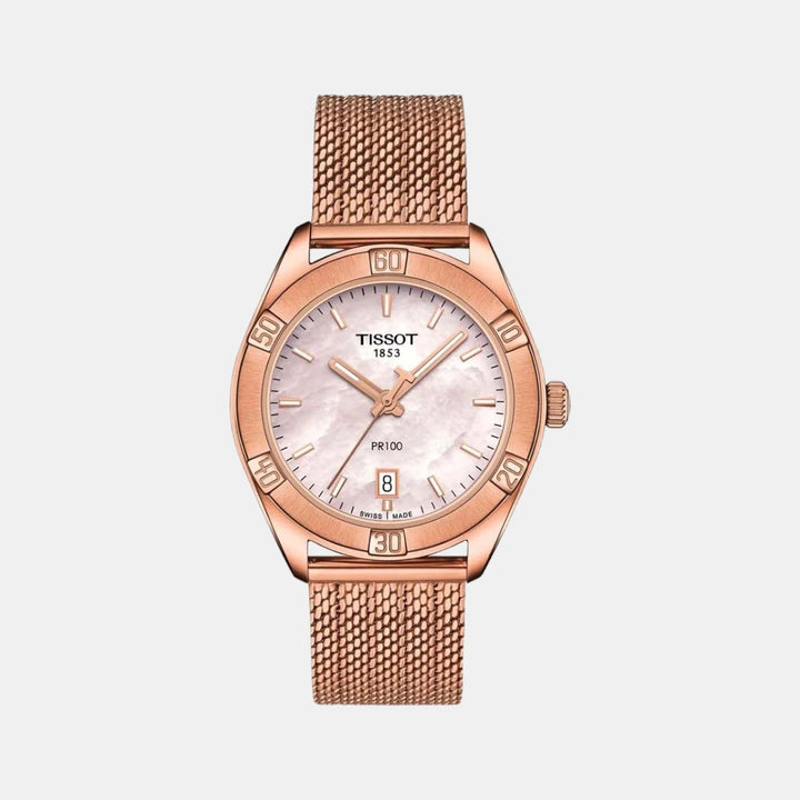 Tissot PR 100 Sport Chic Ladies Watch – 36mm Pink Mother-of-Pearl Diamond Dial Two-Tone Bracelet
