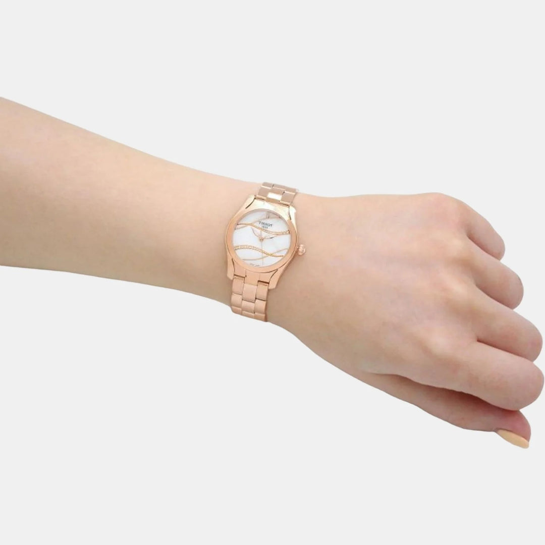 Tissot T-Wave Ladies Watch – 30mm Mother-of-Pearl Diamond Dial Rose Gold Bracelet