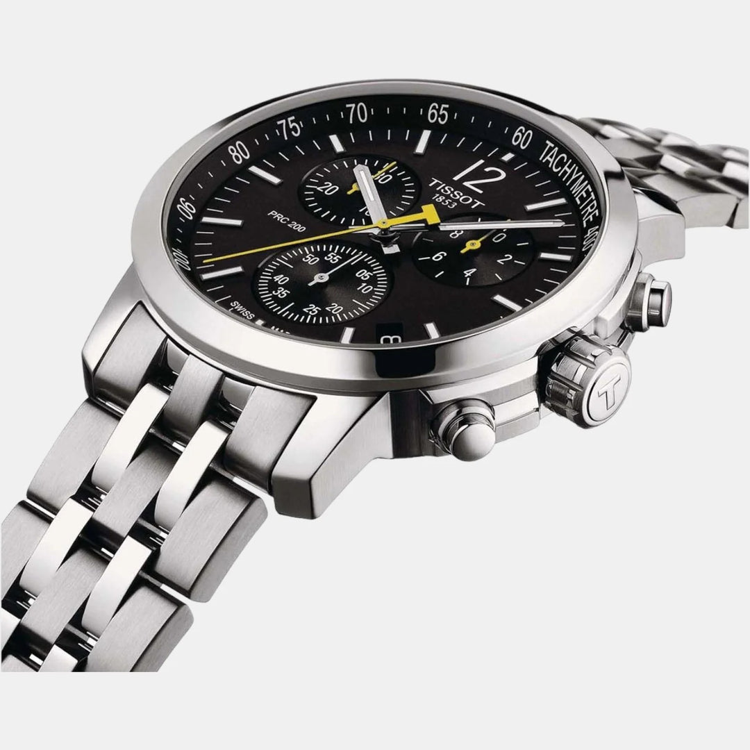 Tissot PRC 200 Quartz Chronograph Watch – 43mm Black Dial Steel Bracelet