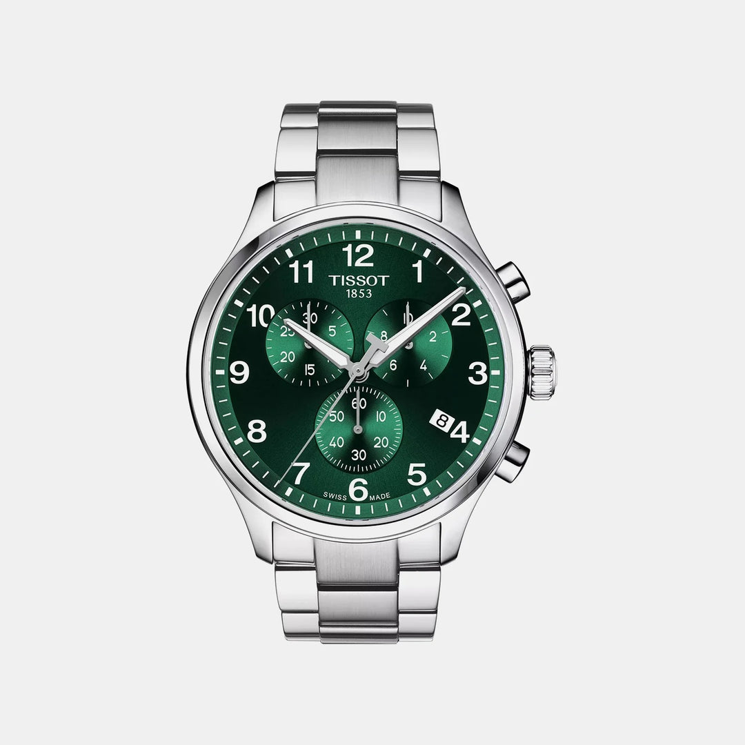 Tissot Chrono XL Classic Quartz Chronograph Watch – 45mm Green Dial Steel Bracelet