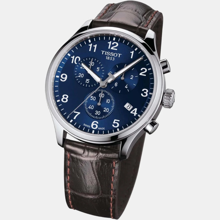 Tissot Chrono XL Classic Quartz Chronograph Watch – 45mm Blue Dial Leather Strap