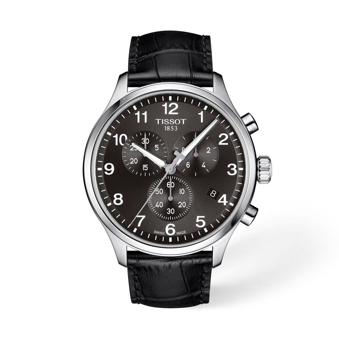 Tissot Chrono XL Classic Quartz Chronograph Watch – 45mm Black Dial Leather Strap