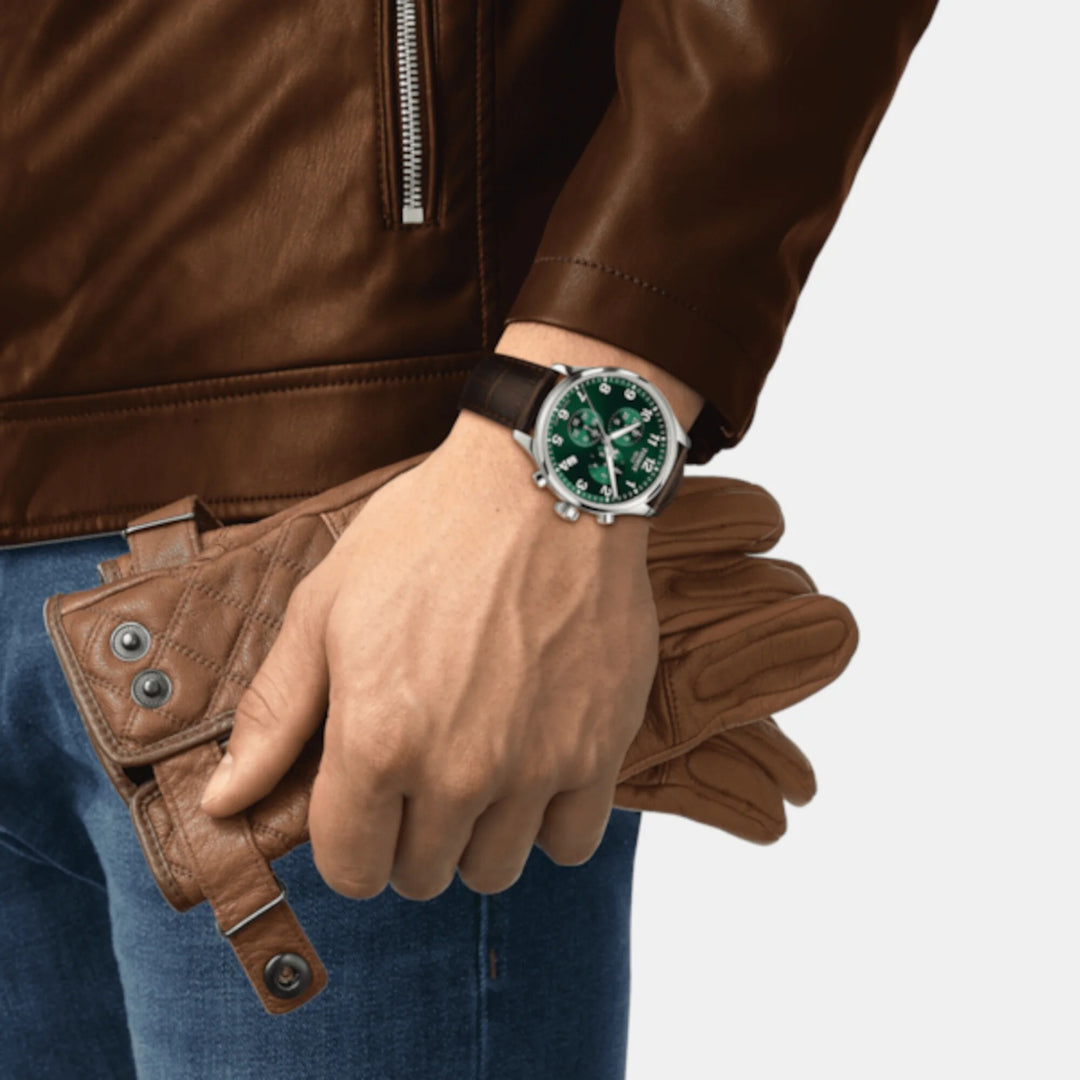 Tissot Chrono XL Classic Quartz Chronograph Watch – 45mm Green Dial Leather Strap