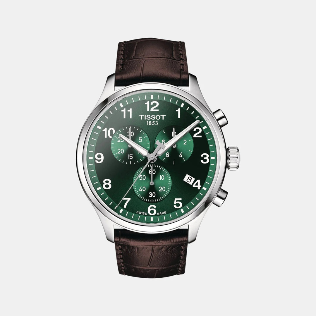 Tissot Chrono XL Classic Quartz Chronograph Watch – 45mm Green Dial Leather Strap