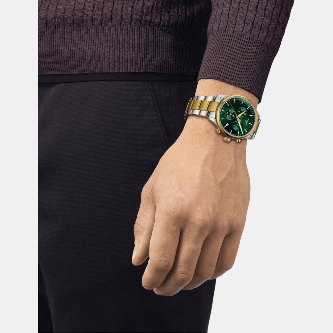 Tissot Chrono XL Classic Quartz Chronograph Watch – 45mm Green Dial Two-Tone Bracelet