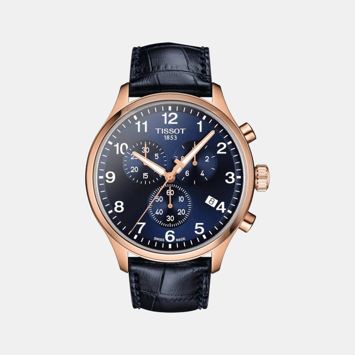 Tissot Chrono XL Classic Quartz Chronograph Watch – 45mm Blue Dial Brown Leather Strap