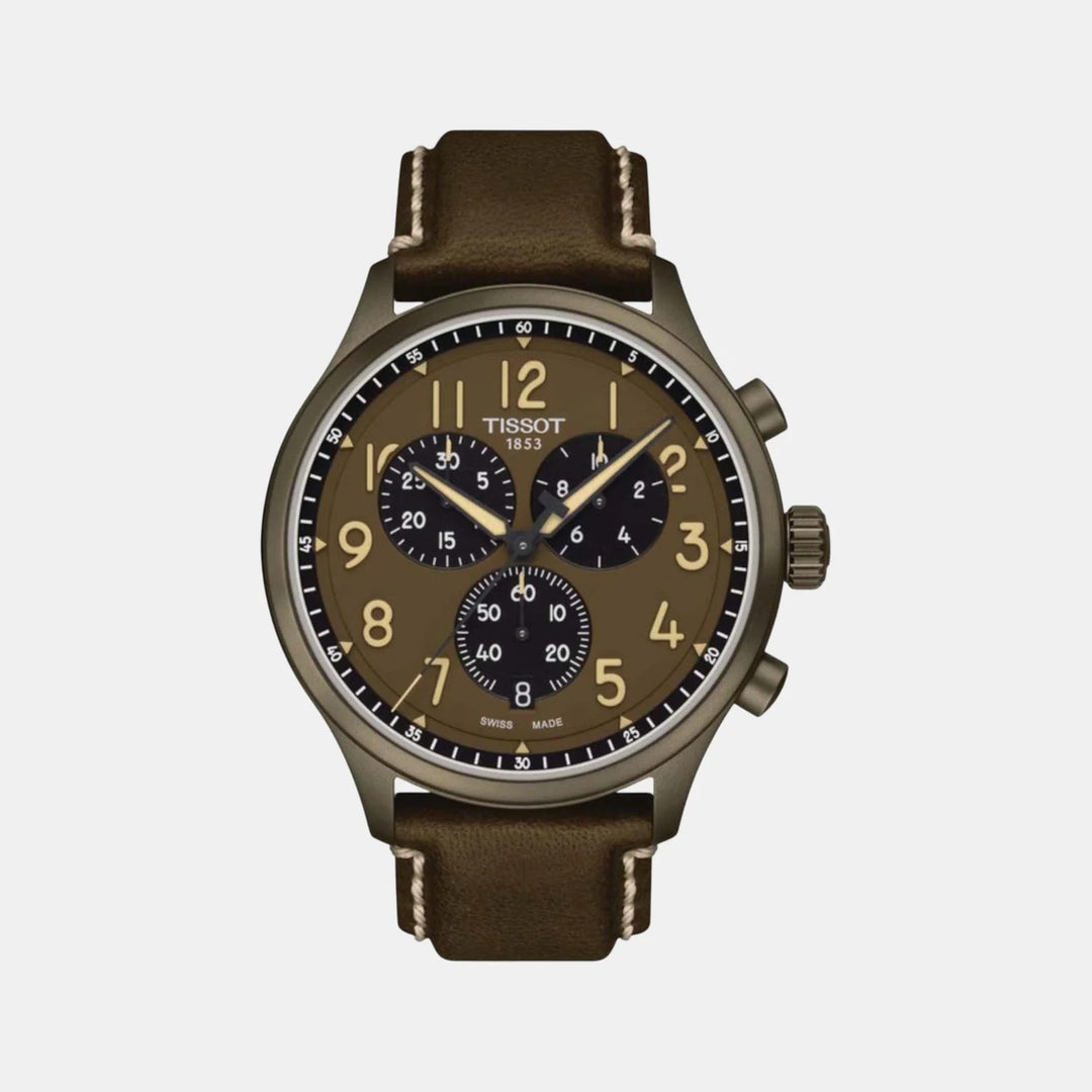 Tissot Chrono XL Classic Quartz Chronograph Watch – 45mm Khaki Dial Leather Strap