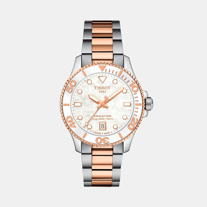 Tissot Seastar 1000 Quartz Watch – 36mm Mother-of-Pearl Dial Two-Tone Rose Gold Bracelet