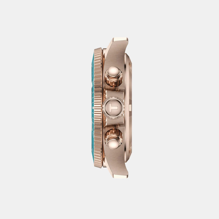 Tissot Seastar 1000 Quartz Chronograph Watch – 38mm Turquoise Dial Rose Gold Silicone Strap