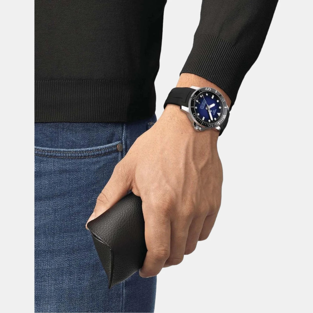 Tissot Seastar 1000 Powermatic 80 Watch – 43mm Blue Dial Black Rubber Strap